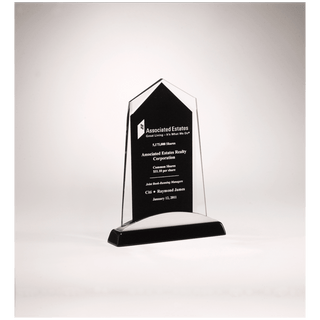 6 5/8" x 9 7/8" Apex Series Glass Award, Black Piano Finish Base with Silver Aluminum Accent