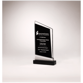 4 3/4" x 8 7/8" Zenith Series Glass Award, Black Piano Finish Base with Silver Aluminum Accent