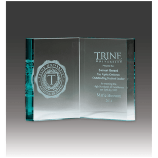 7 7/8" x 5 7/8" Jade Glass Book Award