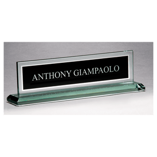 10" x 2 3/4" Glass Name Plate w/Black Silkscreened Engraving Area, Mirror  Border
