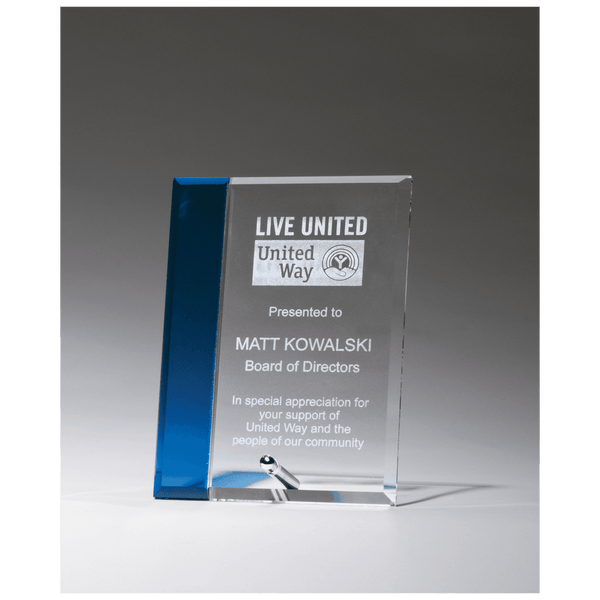 Clear Glass with Sapphire Blue Highlight and Silver 4" x 6" Plated Easel Post