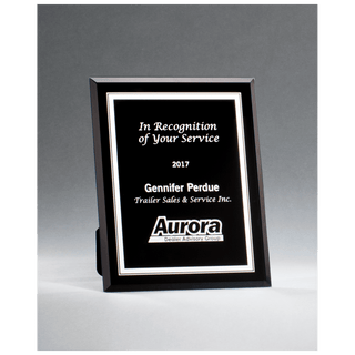 Black Glass Plaque with Silver 7" x 9" Border and Easel Back