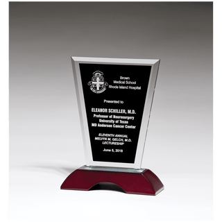 6" x 8" Black Silkscreened Clear Glass with High Gloss Rosewood Base