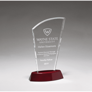 5 1/2" x 7 3/4" Sail Series Clear Glass Award with High Gloss Rosewood     Finish Base