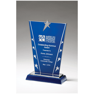 6 3/8" x 10 5/8" Constellation Series Glass Award with Blue Background with Chrome Plated Star