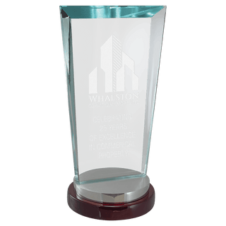 4 1/4" x 8 1/8" Premium Series Clear Glass Award with Rosewood and Alumi   num Base