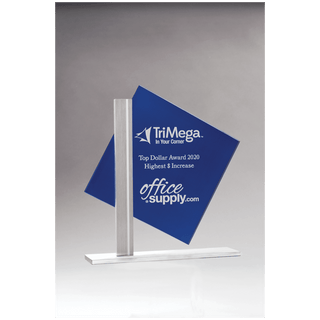 8" x 8 3/8" Diamond Series Blue Silkscreened Glass with Brushed Aluminum Post and Base