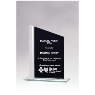 6 1/8" x 8 3/4" Zenith Series Black Silkscreened Glass with Brushed Aluminum Post