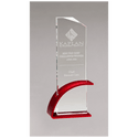 Red Contemporary Clear 3 7/8" x 9 3/8" x 1/2" Thick Glass Award, Arched Base with Matte Metallic Finish