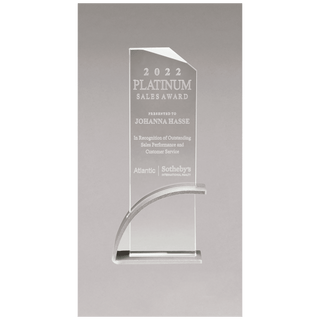 Silver Contemporary Clear 3 7/8" x 10 1/8" x 1/2" Thick Glass Award, Arched Base with Matte Metallic Finish