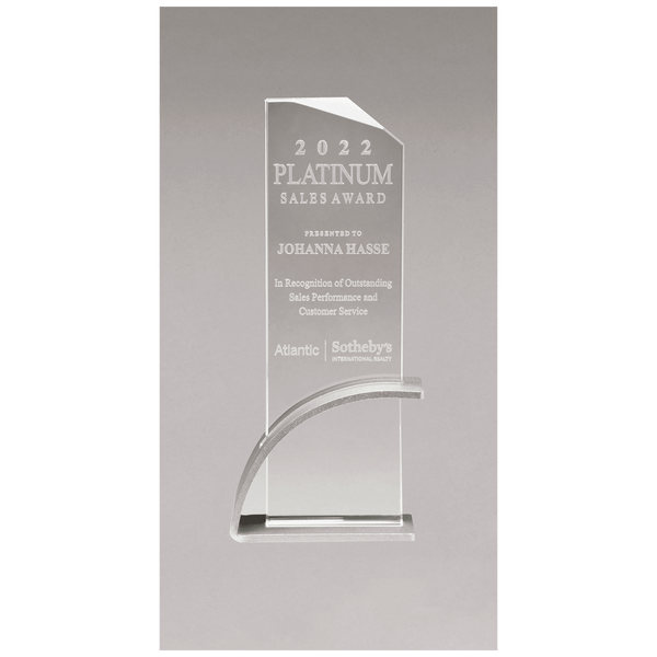 Silver Contemporary Clear 3 7/8" x 10 1/8" x 1/2" Thick Glass Award, Arched Base with Matte Metallic Finish