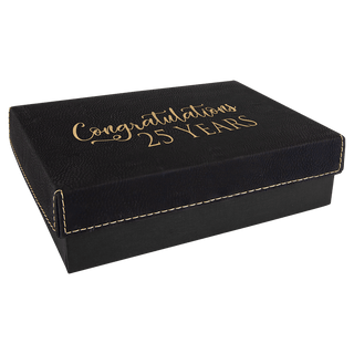 Black/Gold 7 3/8" x 5 3/4" Gift Box with Laserable Leatherette Lid