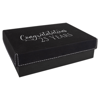 7 3 8" x 5 3/4" Black/Silver Gift Box with Laserable Leatherette Lid