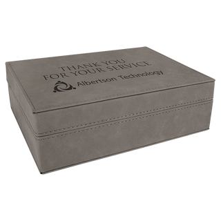 Gray 8" x 6 3/8" Laserable Leatherette Premium Gift Box