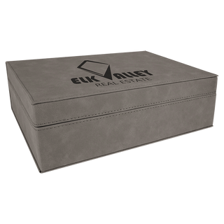 Gray 10 1/4" x 7 1/2" Laserable Leatherette Premium Gift Box