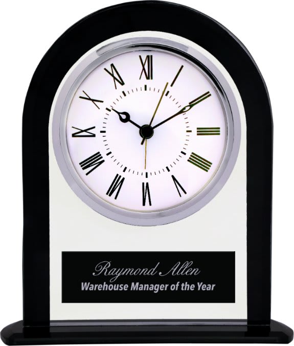 6 1/4" Black/Clear Glass Arch Clock