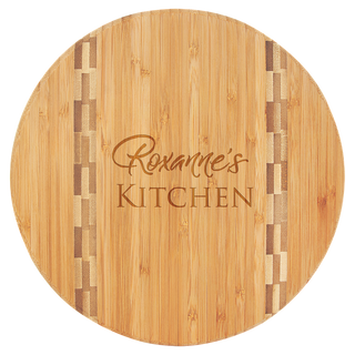 9 3/4" Round Bamboo Cutting Board with Butcher Block Inlay