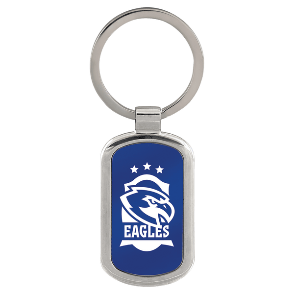Blue 1 1/8" x 1 7/8" Laserable Rectangle Keychain