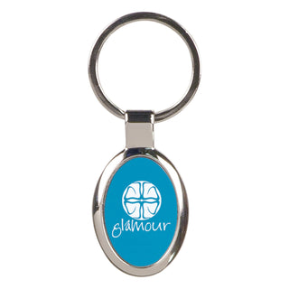 Blue 1 1/8" x 1 5/8" Laserable Oval Keychain