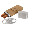 Light Brown Laserable Leatherette Cigar Case with Cutter