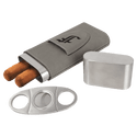 Gray Laserable Leatherette Cigar Case with Cutter
