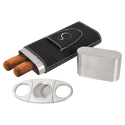 Black/Silver Laserable Leatherette Cigar Case with Cutter