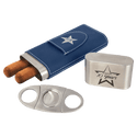Blue/Silver Laserable Leatherette Cigar Case with Cutter