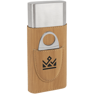 Bamboo Laserable Leatherette Cigar Case with Cutter