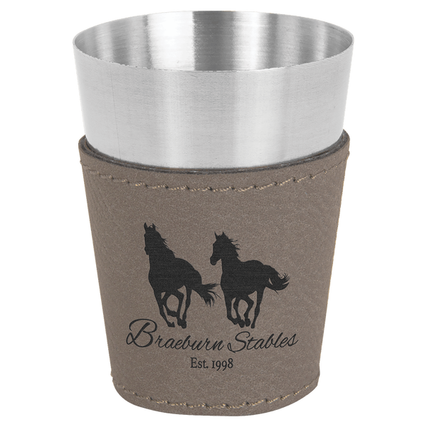 Gray 2 oz. Laserable Leatherette & Stainless Steel Shot Glass