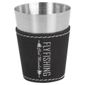 Black/Silver 2 oz. Laserable Leatherette & Stainless Steel Shot Glass