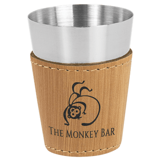 2 oz. Bamboo Laserable Leatherette & Stainless Steel Shot Glass