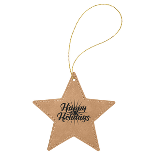 Light Brown Laserable Leatherette Star Ornament with Gold String