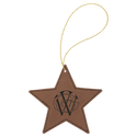 Dark Brown Laserable Leatherette Star Ornament with Gold String