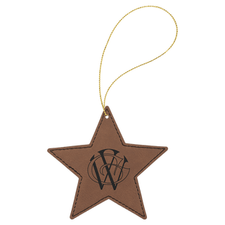 Dark Brown Laserable Leatherette Star Ornament with Gold String