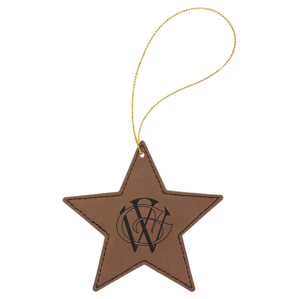 Dark Brown Laserable Leatherette Star Ornament with Gold String