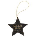 Black/Gold Laserable Leatherette Star Ornament with Gold String