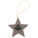 Gray Laserable Leatherette Star Ornament with Gold String