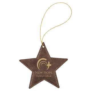 Rustic/Gold Laserable Leatherette Star Ornament with Gold String