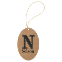 Light Brown Laserable Leatherette Oval Ornament with Gold String