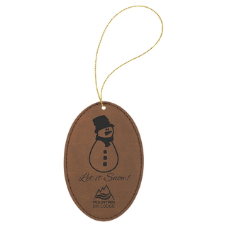 Dark Brown Laserable Leatherette Oval Ornament with Gold String