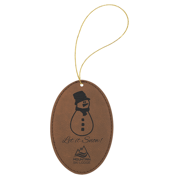 Dark Brown Laserable Leatherette Oval Ornament with Gold String
