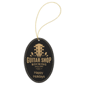 Black/Gold Laserable Leatherette Oval Ornament with Gold String