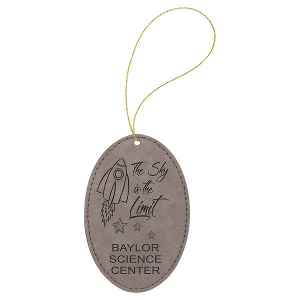Gray Laserable Leatherette Oval Ornament with Gold String