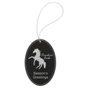 Black/Silver Laserable Leatherette Oval Ornament with Silver String