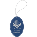 Blue/Silver Laserable Leatherette Oval Ornament with Silver String