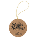 Light Brown Laserable Leatherette Round Ornament with Gold String