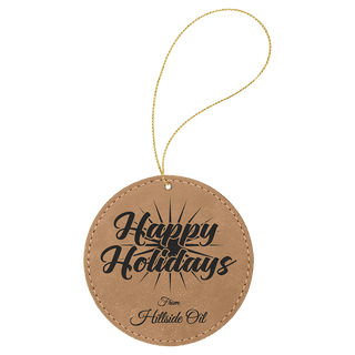 Light Brown Laserable Leatherette Round Ornament with Gold String