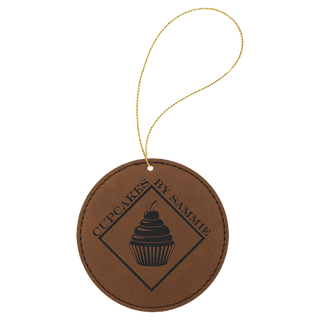 Dark Brown Laserable Leatherette Round Ornament with Gold String