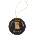Black/Gold Laserable Leatherette Round Ornament with Gold String