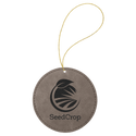 Gray Laserable Leatherette Round Ornament with Gold String